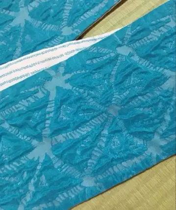 모시 잎 무늬 터콰이즈 블루 반폭 오비