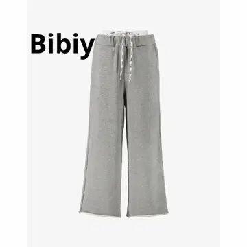 Bibby 그레이 맨투맨 와이드 팬츠