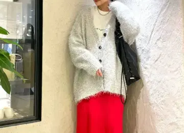 로리즈팜 라메 샤기 가디건 그레이