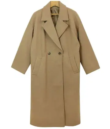 베이지 더블 브레스트 롱 코트