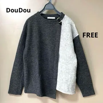 새상품 두두 배색 절개 반지 디자인 풀오버 비대칭 울 혼방