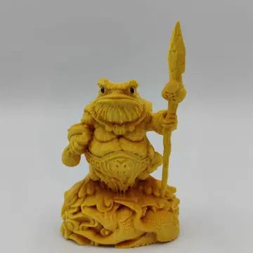 목조 가마가에루 입상 금전운 개구리 전체 높이 약 110mm 회양목 목조