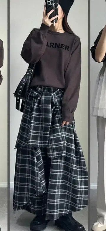 시마무라 pen 착용 natsumi 콜라보 체크 레이어드 스커트 L 블랙