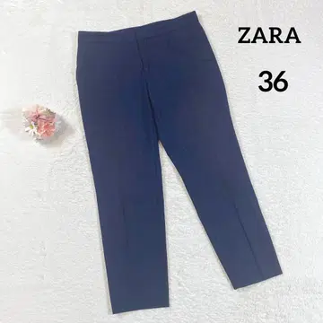 자라 슬랙스 센터 프레스 (36) 네이비 얇은 소재 체크 무늬