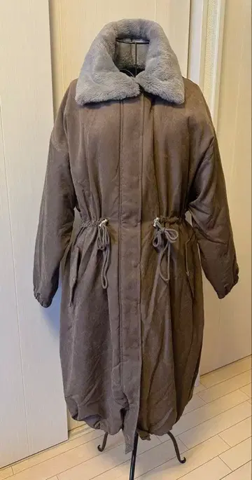 one's Ark 브라운 롱 코트 퍼 카라 부착