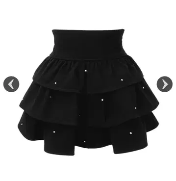 HONEYMEW 3단 프릴 비쥬 트윌 스커트