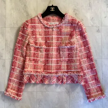 새상품급 르네 마리아 켄트 노카라 트위드 자켓 펄 지퍼 34