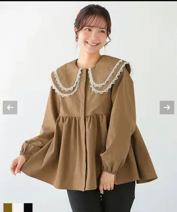 [ 시착만 한 상품 ] 핏모어 더블 레이스 옷깃 페플럼 블라우스 브라운