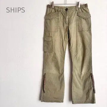 쉽스 카고 팬츠 슬릿 포함 꽃무늬 캐주얼 면 100 카키