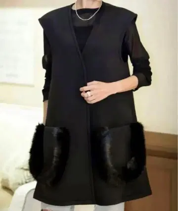 trefle 블랙 퍼 노카라 자켓