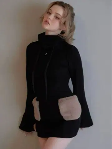 andmary Fur pocket mini dress
