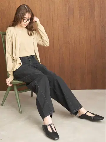 [현행 모델] 미라 오웬 허리밴딩 카비 데님 워셔블 블랙