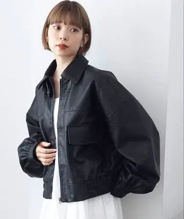 tiptop [빈티지 가공] 빅 숏 인조 가죽 블루종