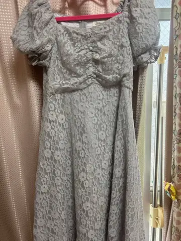 evelyn 그레이 레이스 반팔 롱 원피스