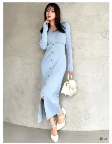 RESEXXY 골드 버튼 타이트 니트 원피스