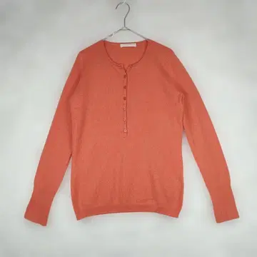 유니클로 캐시미어 100% 오렌지 M 버튼 포함 니트 스웨터 긴팔