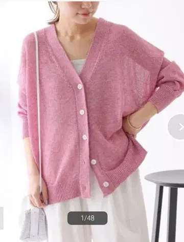 relume 핑크 V넥 가디건 F 사이즈 베이크루즈 택 포함