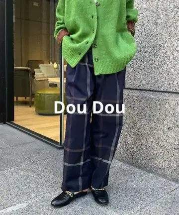 Dou Dou [WEB 한정판] 빅 체크 팬츠 네이비