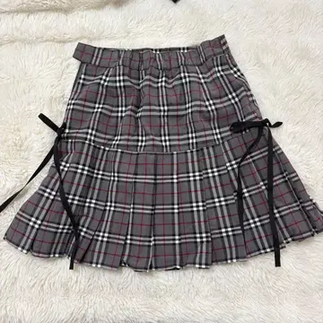 허니시나몬 사이드 리본 플리츠 체크 스커트