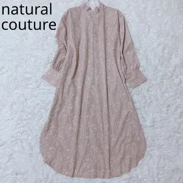 내추럴 꾸뛰르 롱 원피스 꽃무늬 스탠드 카라 A라인 핑크