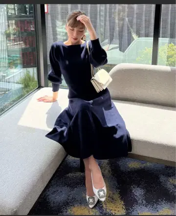 고베 레터스 오카베 아유미 씨 콜라보 니트 원피스 롱 블랙