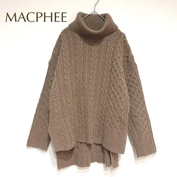 맥피 [S] 긴팔 케이블 짜임 니트 터틀넥 루즈핏 튜닉 기장