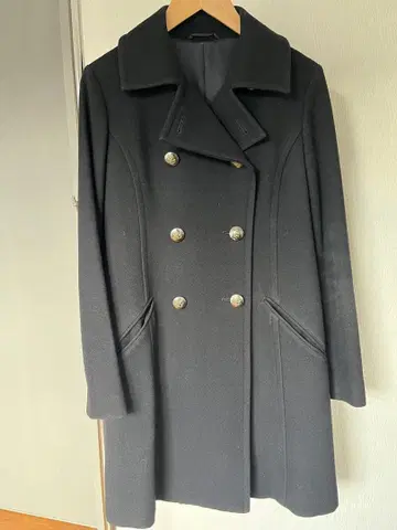 다크 네이비 더블 브레스트 피 코트 울