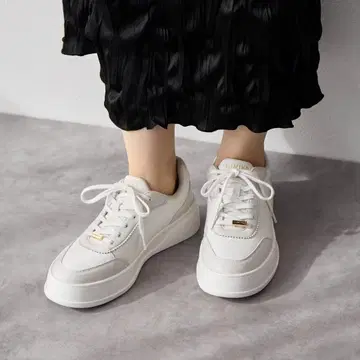 HIMIKO  통굽 코트 밑창 스니커즈 가죽 화이트 x 그레이지 24