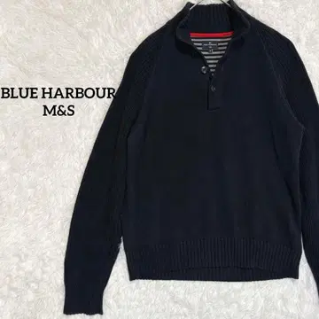 M&S/오버 사이즈 하프 버튼 니트 스웨터 모크넥 네이비