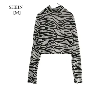 [ SHEIN ] 제브라 패턴 크롭 시어 얇은 소재 하이넥 탑 M