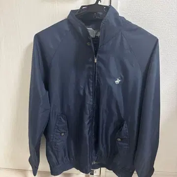 네이비 나일론 자켓 깅엄 체크