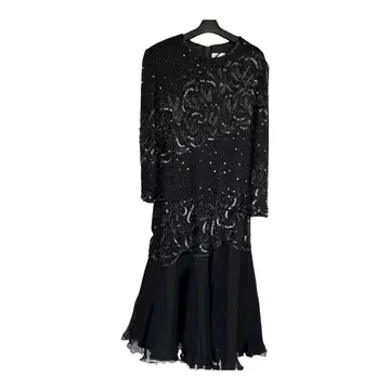 비즈, 스팽글 장식 블랙 롱 무대 가라오케 파티 결혼식