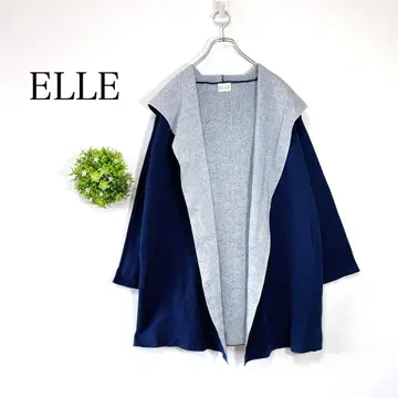 [새상품급] ELLE [38] 랩 니트 가디건 루즈핏 후드 네이비