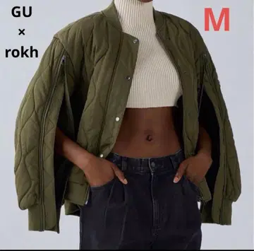 GU  퀼팅 블루종 카키 rokh 로쿠 콜라보 M 사이즈 택 없음