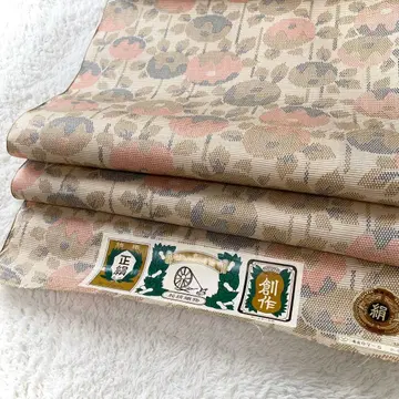 츠무기 옷감 순수 실크 베이지 꽃 리메이크 재료 캐주얼 pt025