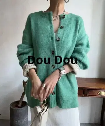 Dou Dou 소매 배색 2WAY 샤기 니트 2way