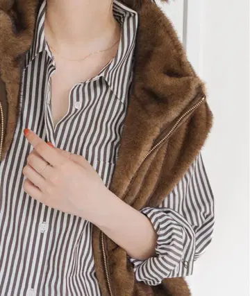 스트라이프 긴팔 셔츠 (브라운 화이트)