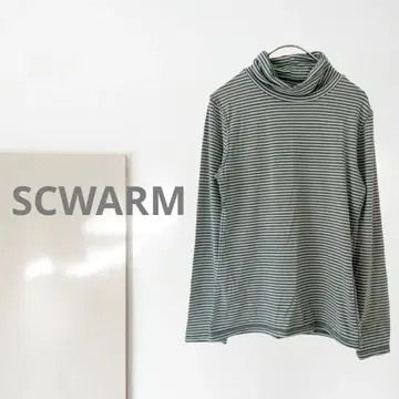 n3 [스웜] 터틀넥 보더 스웨터/신축성 부드러운 편안한 원포인트