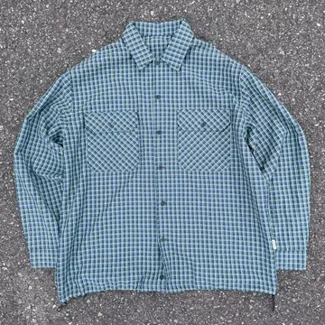 wettempt 네이비 그린 체크 긴팔 셔츠