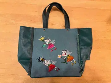 알베로베로 used 올레볼레 브라 자수의 천사 디자인 토트백 그린