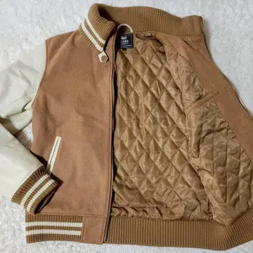 새상품급 BEAMS 빔즈 바시티 자켓 소가죽 충전솜 퀼팅 카멜 L
