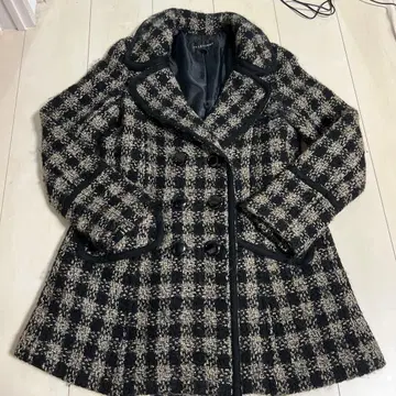 JILL STUART 체크 무늬 더블 브레스트 코트