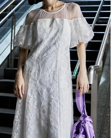 [ 2차 모임 드레스 ] 퍼프 오프숄더 레이스 드레스