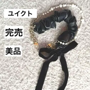 인기 미사용에 가까운 유이 스마트폰 숄더 스트랩 펄 장식 블랙