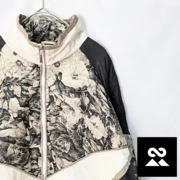 Active Frontier 지퍼 블루종 보태니컬 절개 흑백