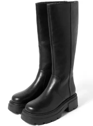 트랙 밑창 가죽 롱 부츠 24.5cm 블랙