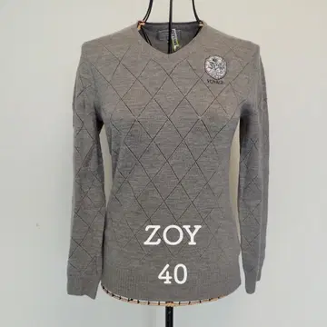 조이 니트 그레이 V넥 사선 격자 편직 니트 여성용 40