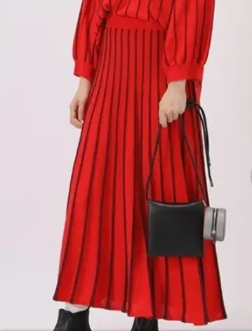 주카 니트 플리츠 스커트 빨간색