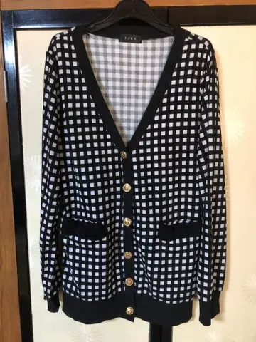 FJER 체크 무늬 가디건 긴팔