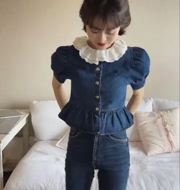 Bibiy. 데님 페플럼 셔츠 반팔